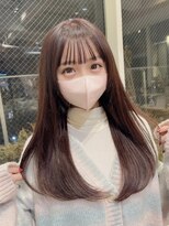 バイオレット 栄店(Violet)&nbsp;【ブリーチ無し】ピンクブラウン/ロングレイヤー/ぱっつん前髪