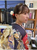 成人式　卒業式ヘアセット和装ツヤ面スタイル振袖着付け