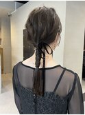 結婚式参列ヘアセットダウンスタイルリボンタイトアレンジ/今枝
