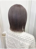 黒髪/グレーベージュ/レイヤーロング/前髪パーマ