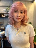 ピンクブロンドカラー/ピンクベージュカラー/レイヤーカット