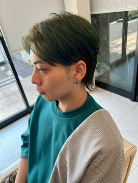 ヘアーアンドエステ ハラダ 滝ノ水店(Hair&Esthe Harada) メンズ/ブリーチカラー/イエローグリーン/センターパート