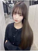 オリーブグレージュ/ロング/ブリーチなし/顔まわりカット/池袋