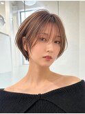 丸みショートボブ/カーテンバング/顔周りカット/ダークブルー