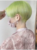 【morio 原宿】刈り上げハンサムショート　ライムグリーン