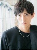 七三分け斜めバングスマート黒髪マッシュパーマ仙台愛子
