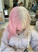 ツートンカラーホワイトカラーホワイトピンクブロンドハイトーン