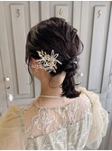 ボブアレンジ編み下ろし結婚式参列お呼ばれアレンジヘアセット