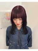 パープルカラー／姫カット／顔周りカット／ミディアムヘア