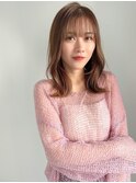TLUUS前髪パーマグレーベージュレイヤーロングアッシュカラー