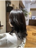 アッシュブラウンカラー/ミディアムレイヤー/顔周りレイヤー