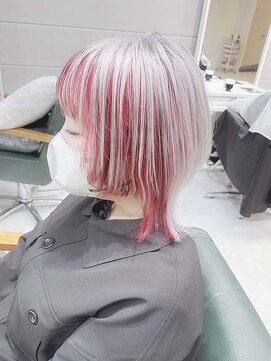 アンブレラカラーラテカラーオンブレインナーカラーブリーチボブ