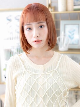 カバーヘア ブリス 大宮西口(COVER HAIR bliss) ぱっつん前髪/オレンジベージュ/レイヤーボブ/顎ラインボブg