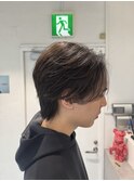 韓国マッシュフェザーパーマニュアンスパーマセンターパート黒髪