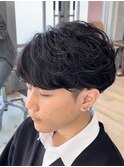 メンズシースルーマッシュフェザーパーマニュアンスパーマ