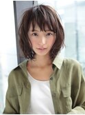 髪質改善ココアブラウン大人ハイライト前髪