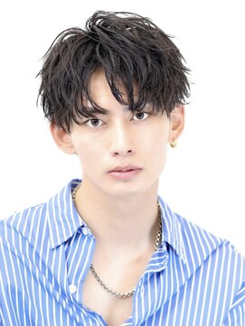 アーリー(Ali'i) ソフトツイストパーマアップバング韓国マッシュブルーブラック