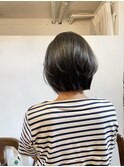 暗めカラーグレージュくすみブルーメッシュカラーオンブレ