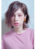 ミントグリーンホワイティアッシュ×ウルフボブ×くせ毛ショート