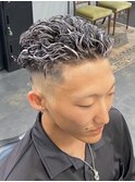 極道パーマ×メッシュカラー［フェード/ホワイトメッシュ］