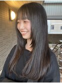 大人可愛い艶カラーカーキベージュブラウンロングレイヤー