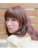 ピンクブラウン☆ツヤツヤミディアムヘア