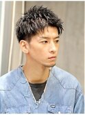 黒髪ワイルドアップバング　かき上げ　サイドパート