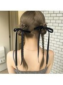 ツイン×編みおろし×リボンヘアセット/髪質改善/ヘアアレンジ