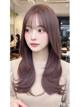 レス(Les.) ミディアムレイヤーバタフライカットハッシュカットダークグレー