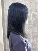 ミルクティーブロンド/ダークブルー/デジタルパーマ/松戸駅
