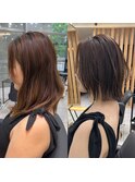 切りっぱなしボブ/レイヤー/似合わせカット/くびれ/ミディアム