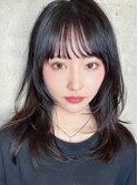 大人かわいい黒髪ロングレイヤーカット春夏ヘア