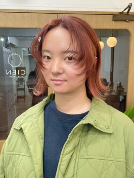 シエン 恵比寿(CIEN) 外ハネと顔まわりがポイントのトレンドボブ&オレンジカラー