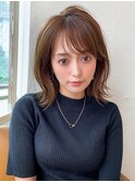 イメチェン美髪外ハネボブミディアムストレート寒色系カラー