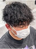 20代30代メンズスパイラルパーマワイルドオシャレ感アッシュ