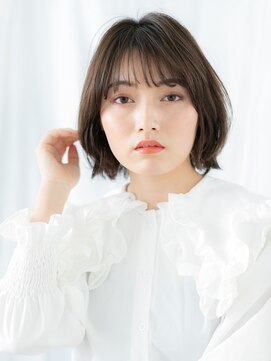 透明感カラー斜めバング小顔補正カットj古河20代30代40代