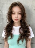 オリーブアッシュラインボブエンドカラー切りっぱなしミディアム