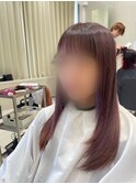 重めレイヤーカット×ピンクブラウンカラー