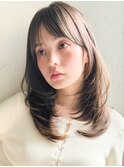 前髪くびれヘアワンカールレイヤーカットモテ髪#519g0604