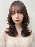 韓国風くびれミディ透明感ミルクティーベージュレイヤー夏カラー