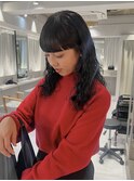前髪ぱっつん×パーマ くるくるパーマ セット簡単 黒髪パーマ