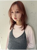 レイヤーカット/ミディアムヘア/オレンジカラー/トリートメント