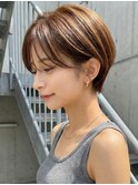 大人ショートボブ/ひし形ショート/小顔ショート/前髪あり