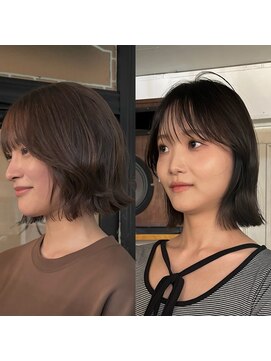 アンプラグド(unplugged) ボブベージュブリーチなしダブルカラーハイトーン 透明感