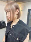 【milk tea】前下がりボブ_ベージュ_ケアブリーチ_ミニボブ