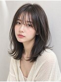 ミディアム20代30代ストレートレイヤー前髪なし前髪あり池袋