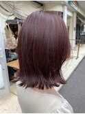 ブリーチなしピンクブラウン切りっぱなしボブ顔周りレイヤー韓国