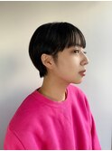 丸みショートシースルーバング_毛先パーマことりベージュ