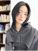 黒髪ストレートウルフ/ハイレイヤー/ミディアム暗髪ウルフカット