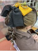 ポニーテール　紐アレンジ